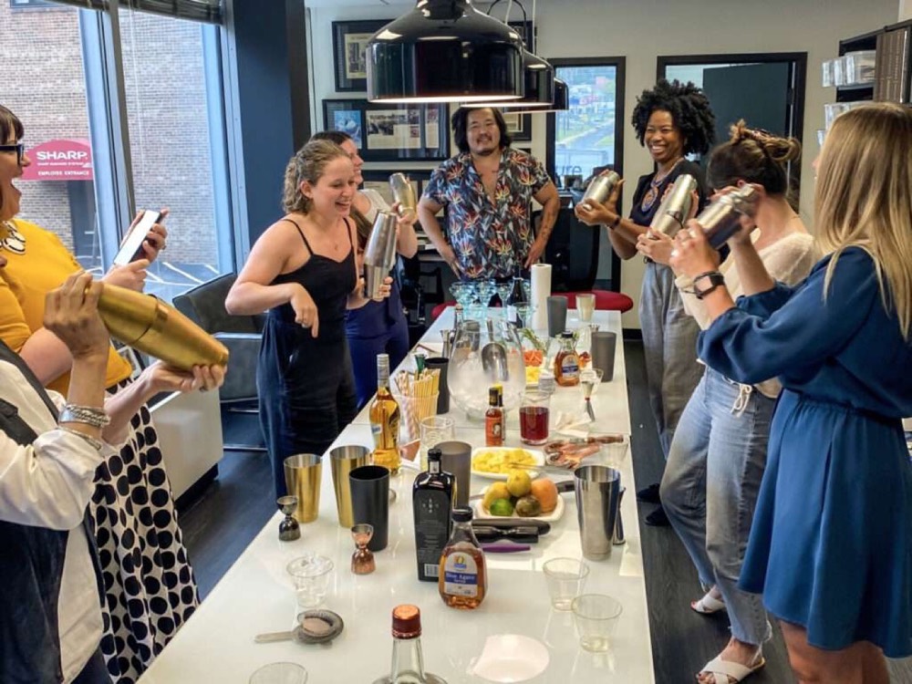 Team participating in mixology and private wine or spirits tastings